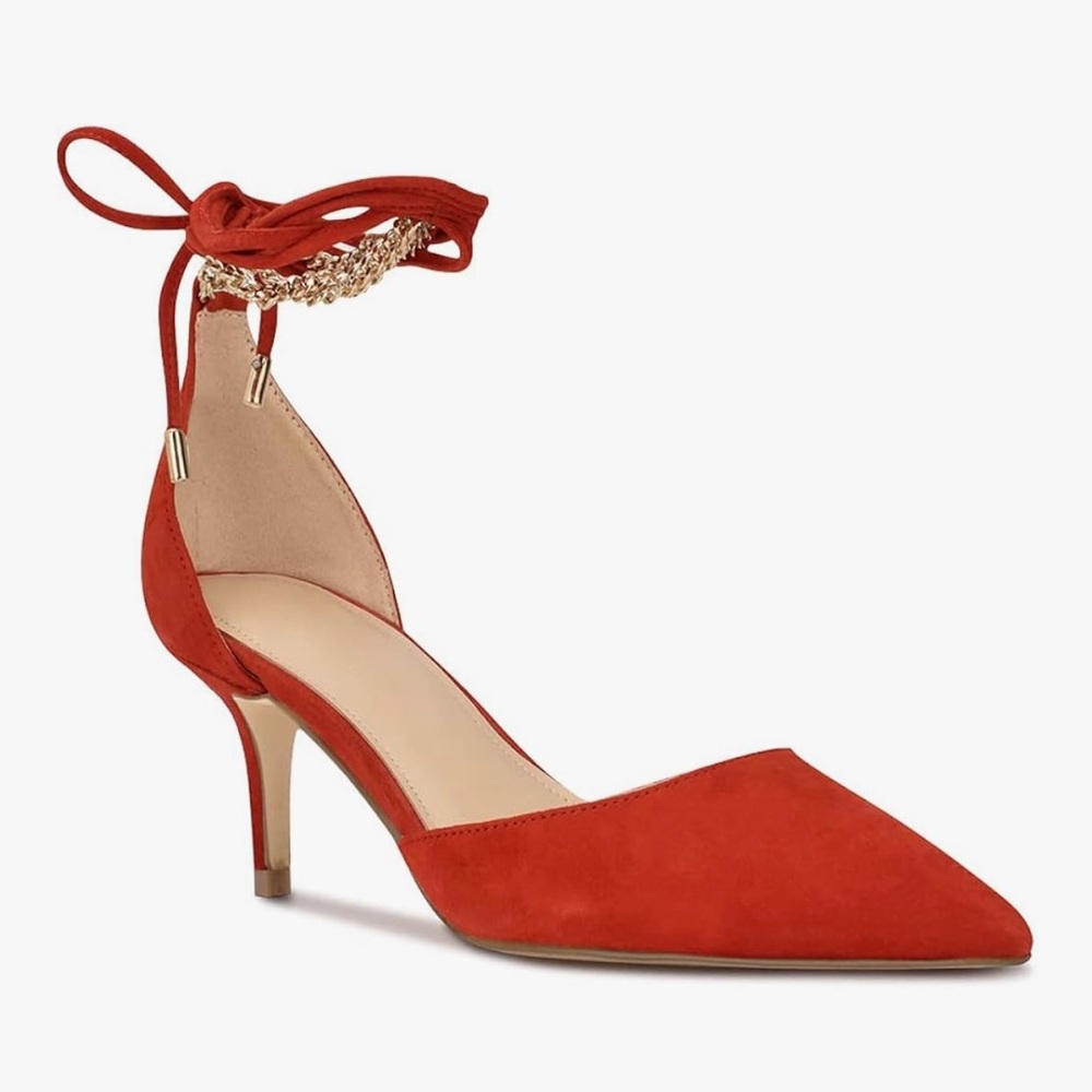 Red Pointed Toe Heels with Ankle Strap